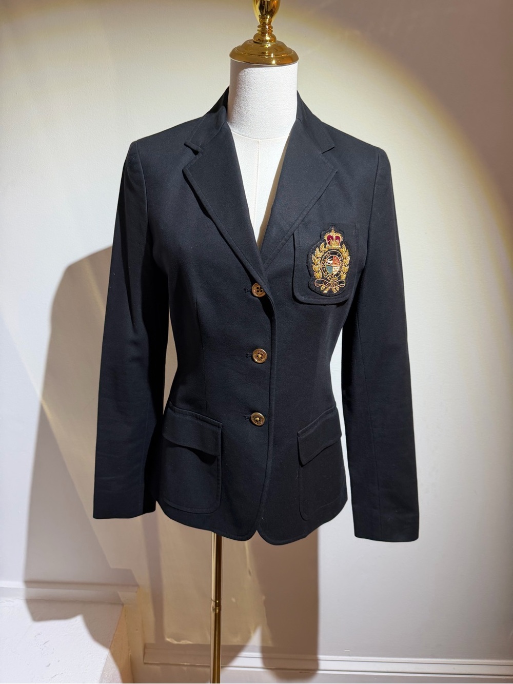 Lauren Ralph Lauren Black Crest-Embroidered Tailored Blazer